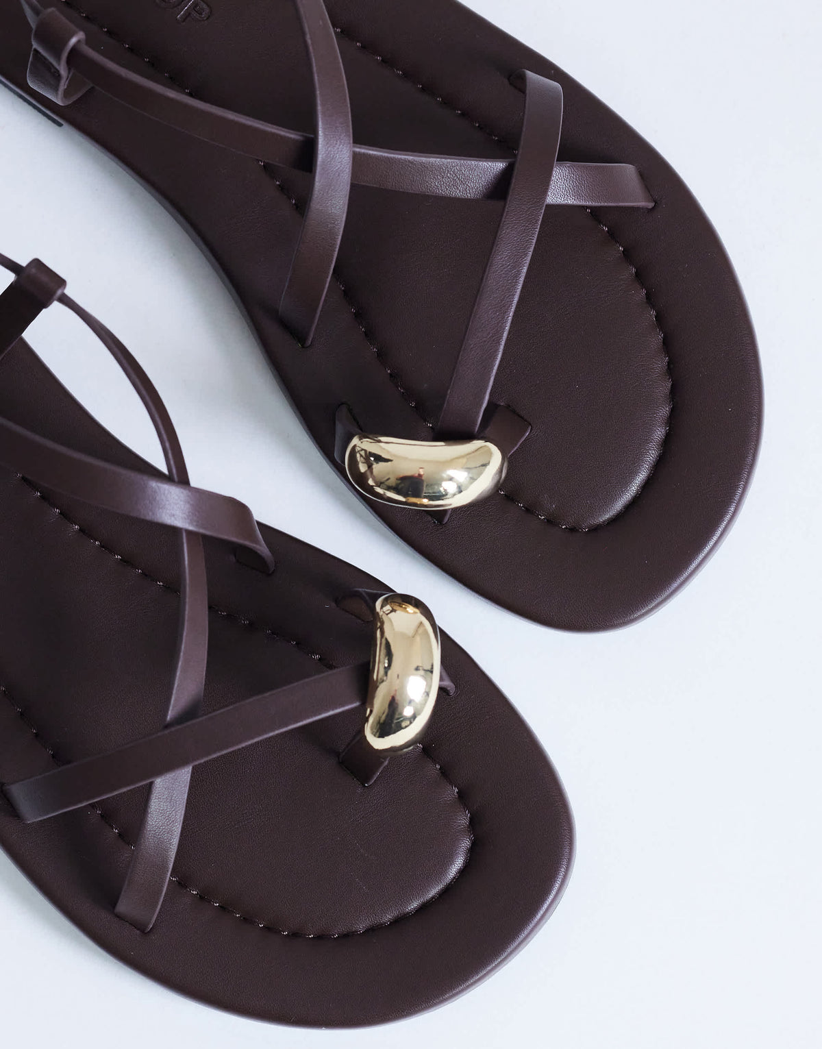 Topshop Sabrina metal toe flat sandal in chocolate
