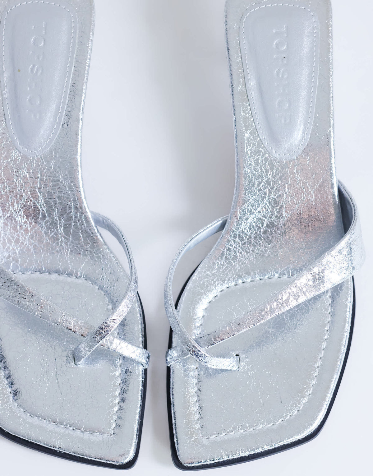 Topshop Solo strappy mule mid heel sandal in silver