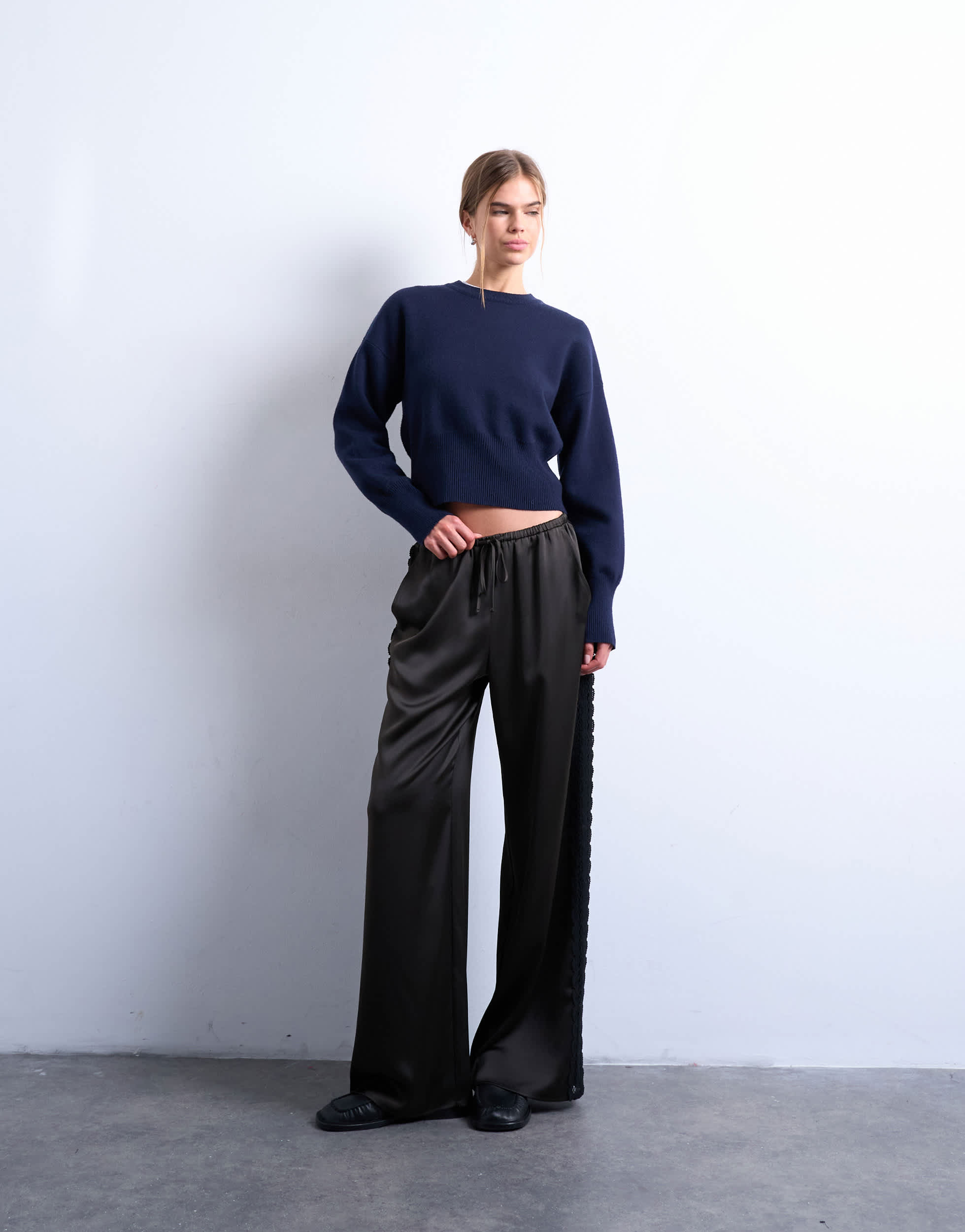 Topshop satin lace insert trouser in brown