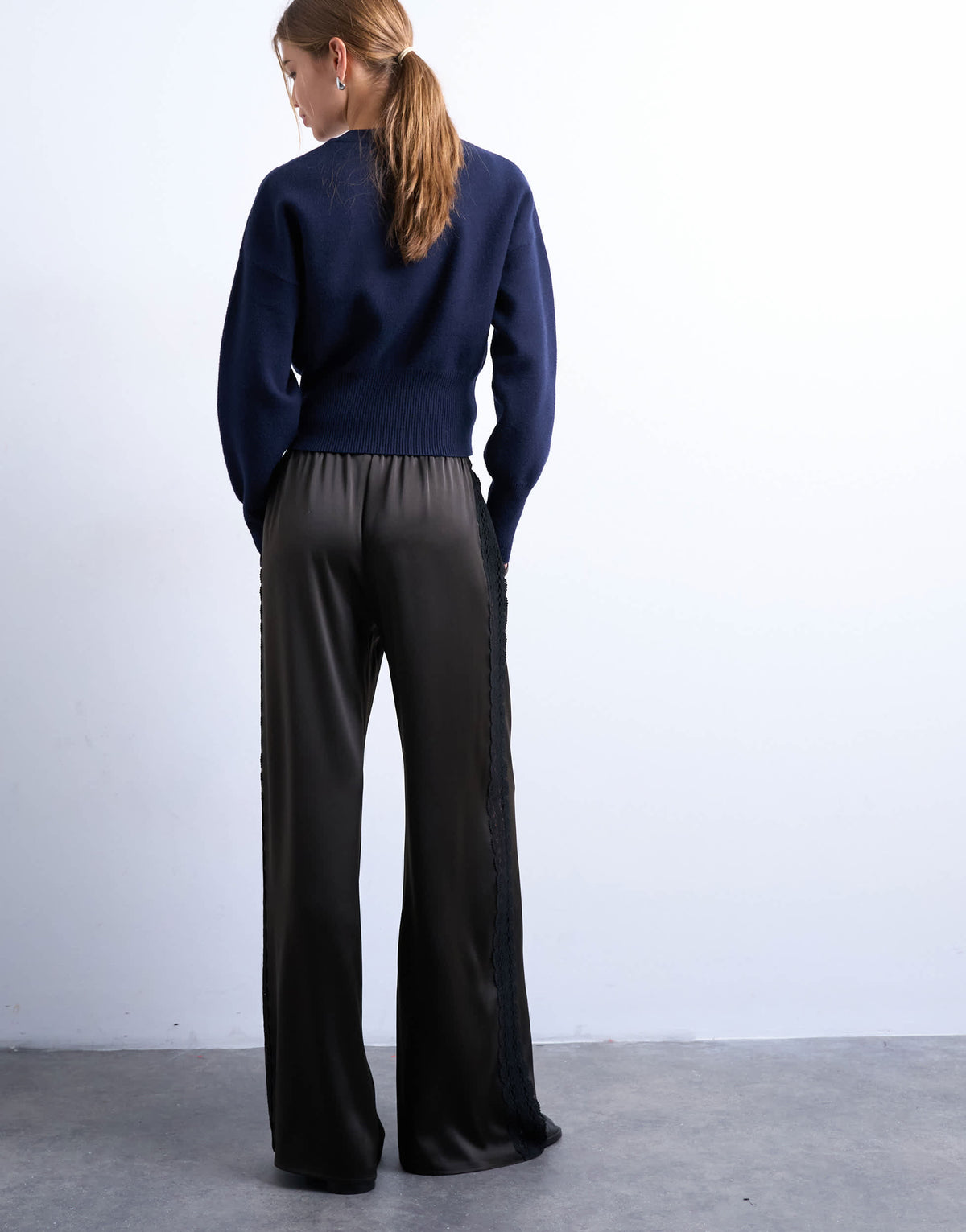 Topshop satin lace insert trouser in brown