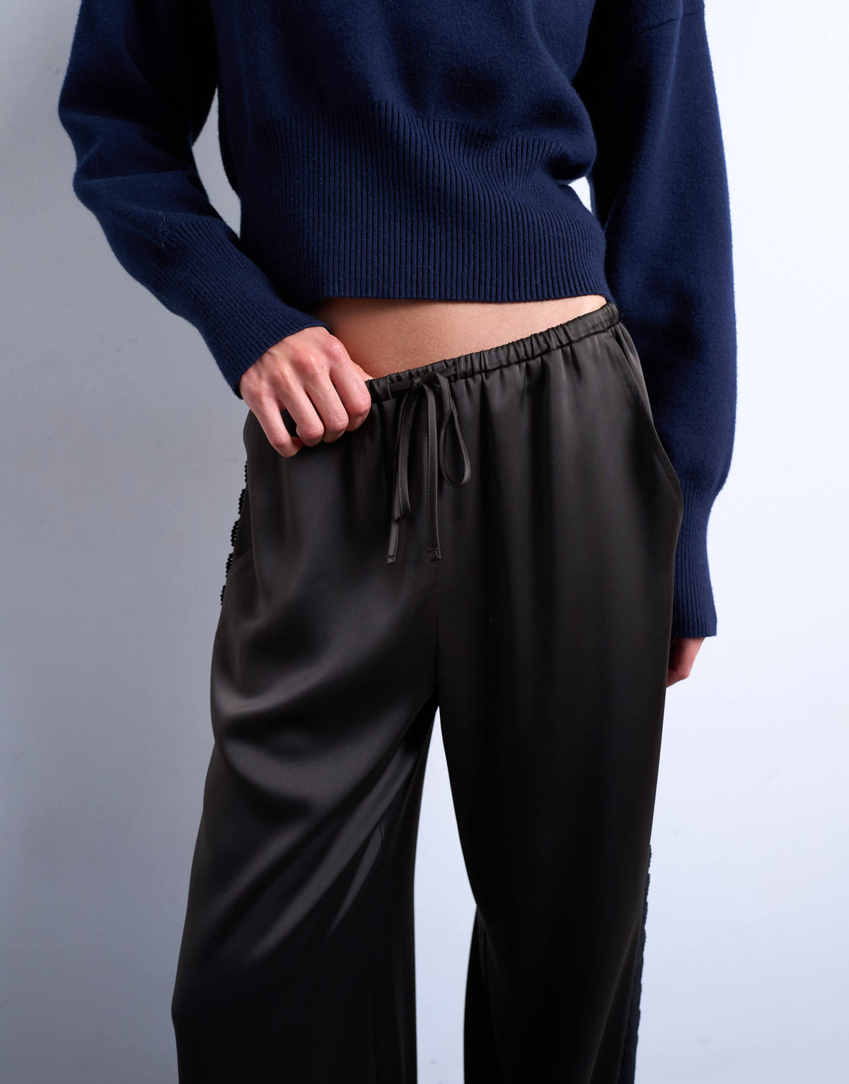 Topshop satin lace insert trouser in brown