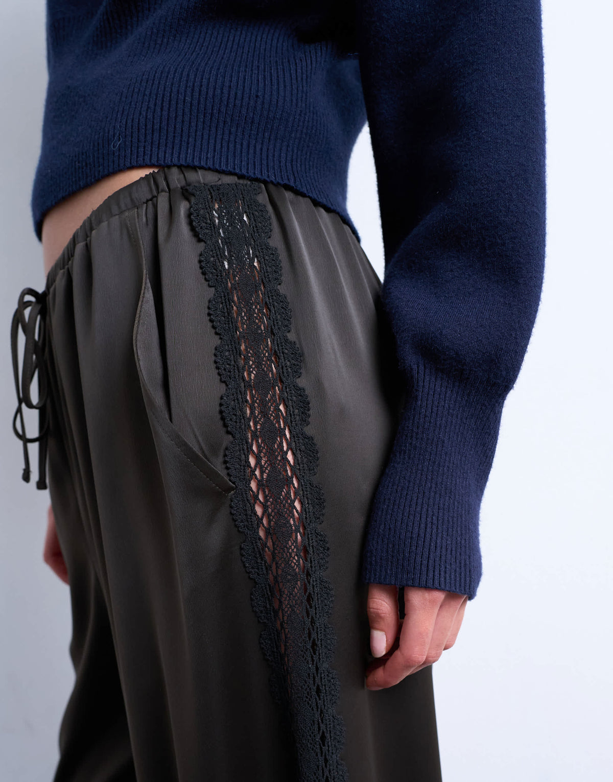 Topshop satin lace insert trouser in brown