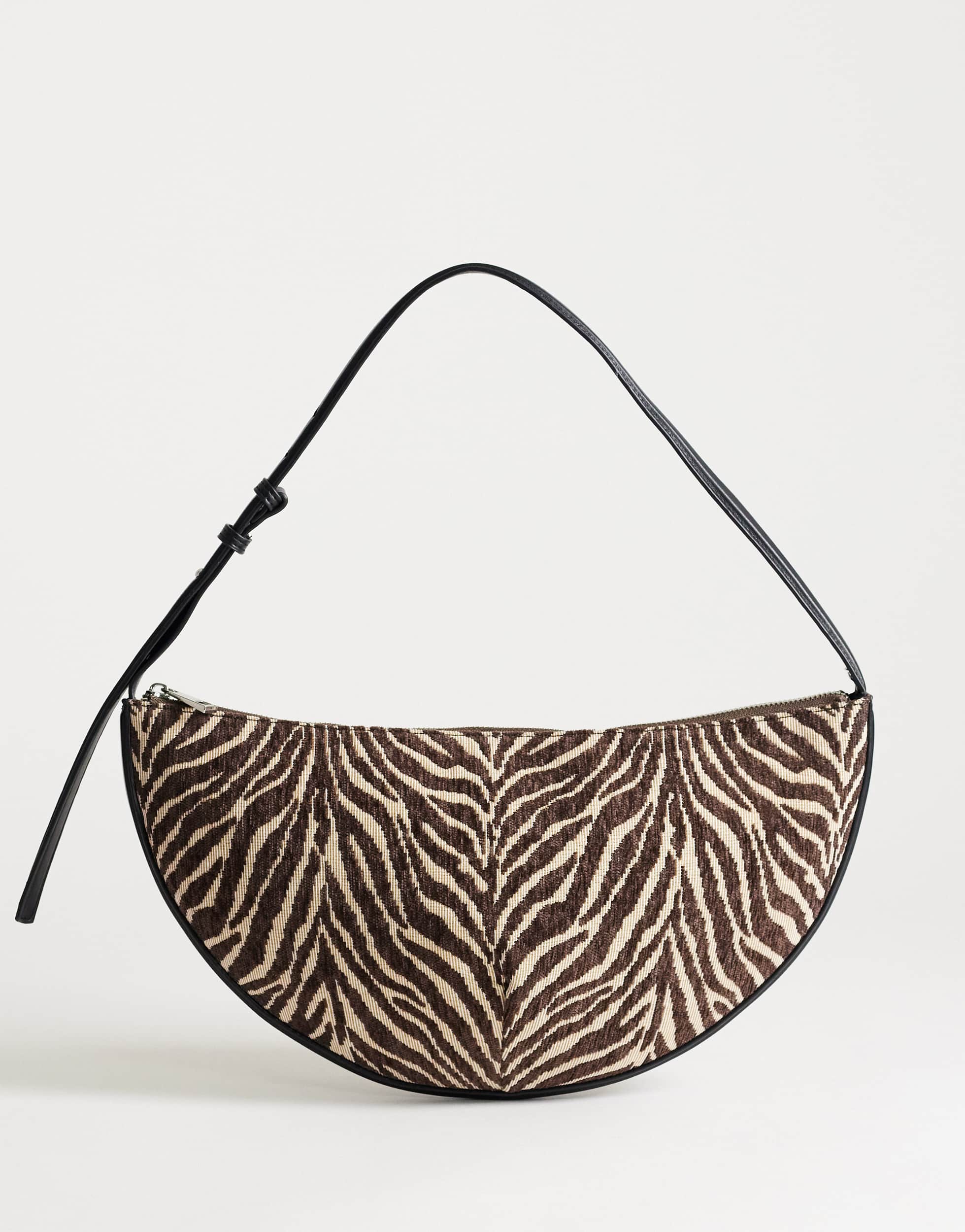 Topshop Curly medium canvas scoop shoulder bag in zebra
