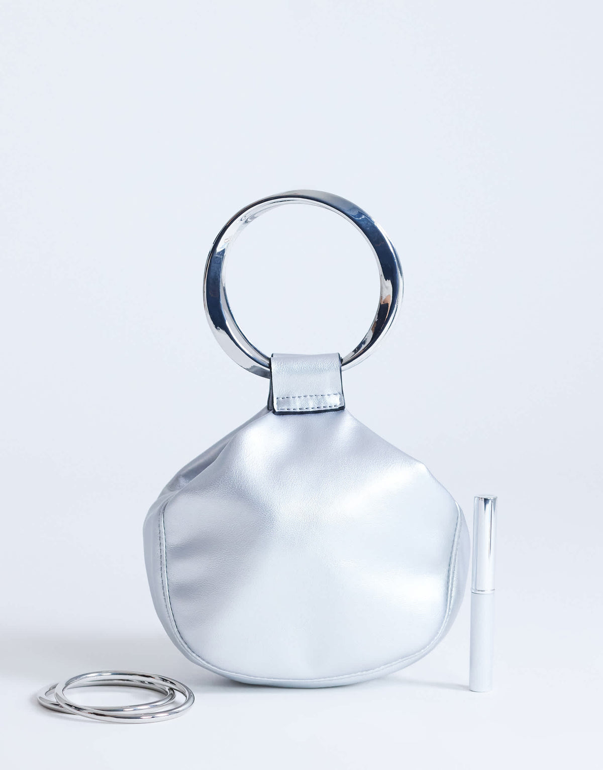 Topshop Cherry metal handle grab bag in silver