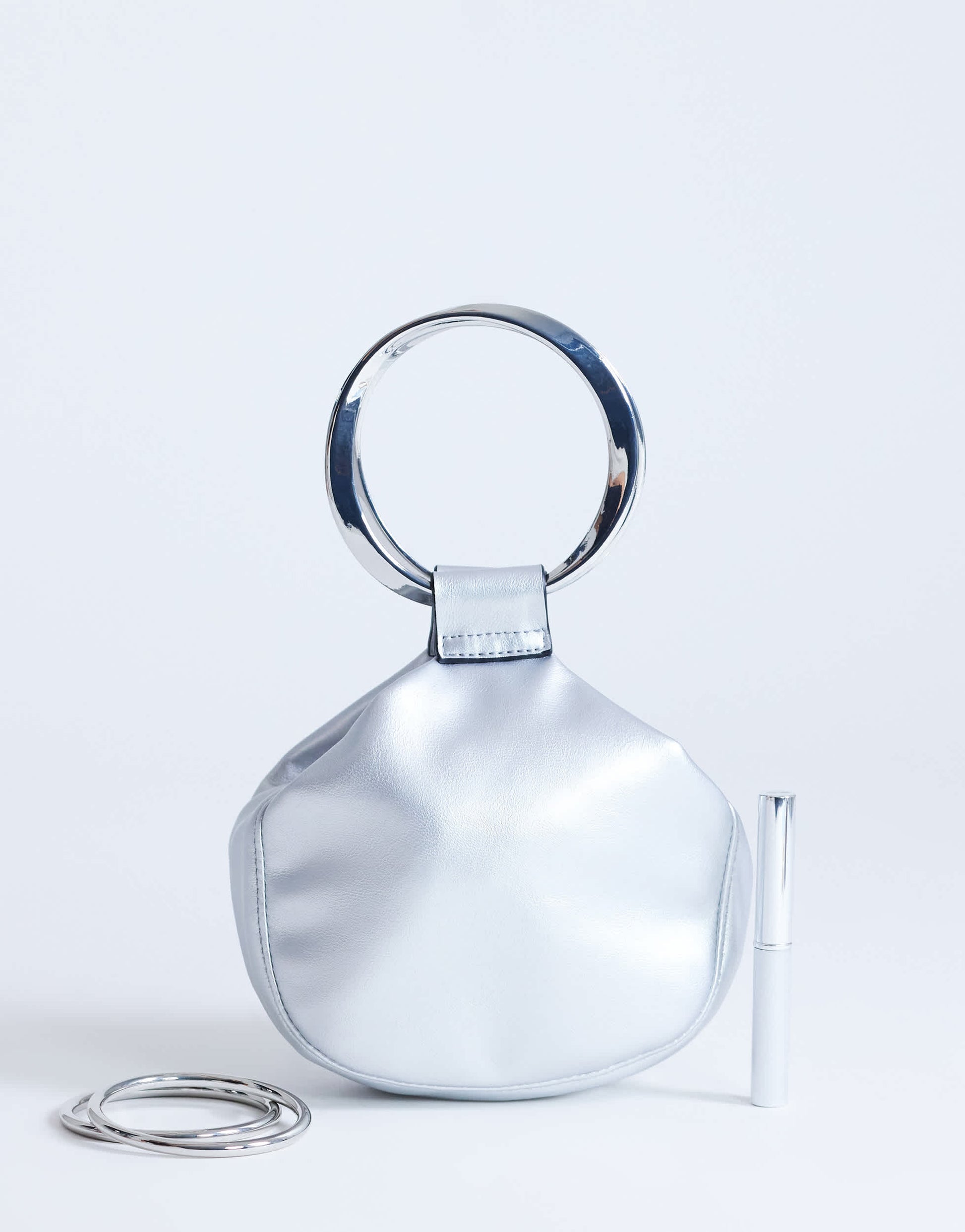 Topshop Cherry metal handle grab bag in silver