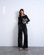 Topshop satin wrap around with lace wide leg trouser in black
