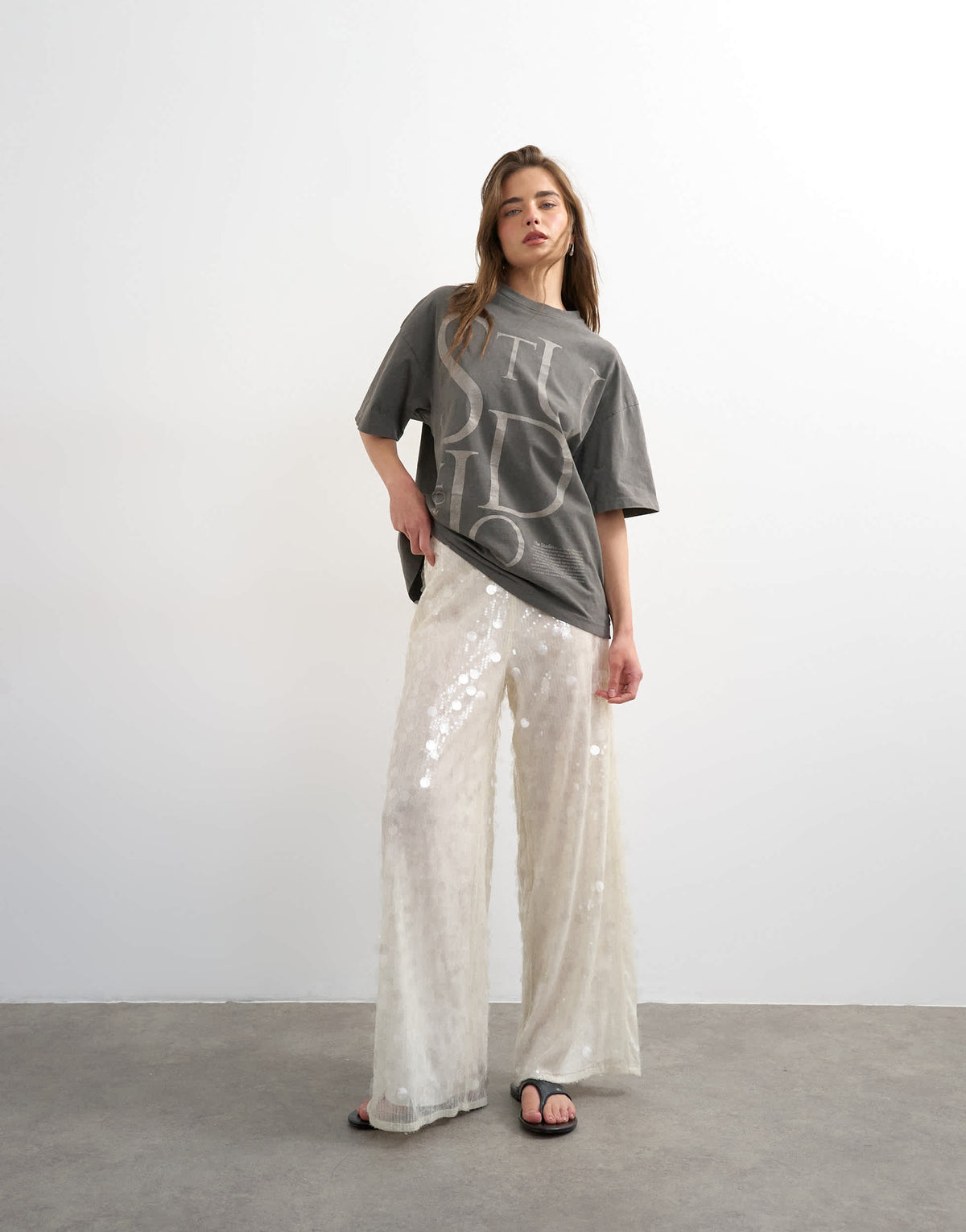 Topshop sequin tailored trouser in white