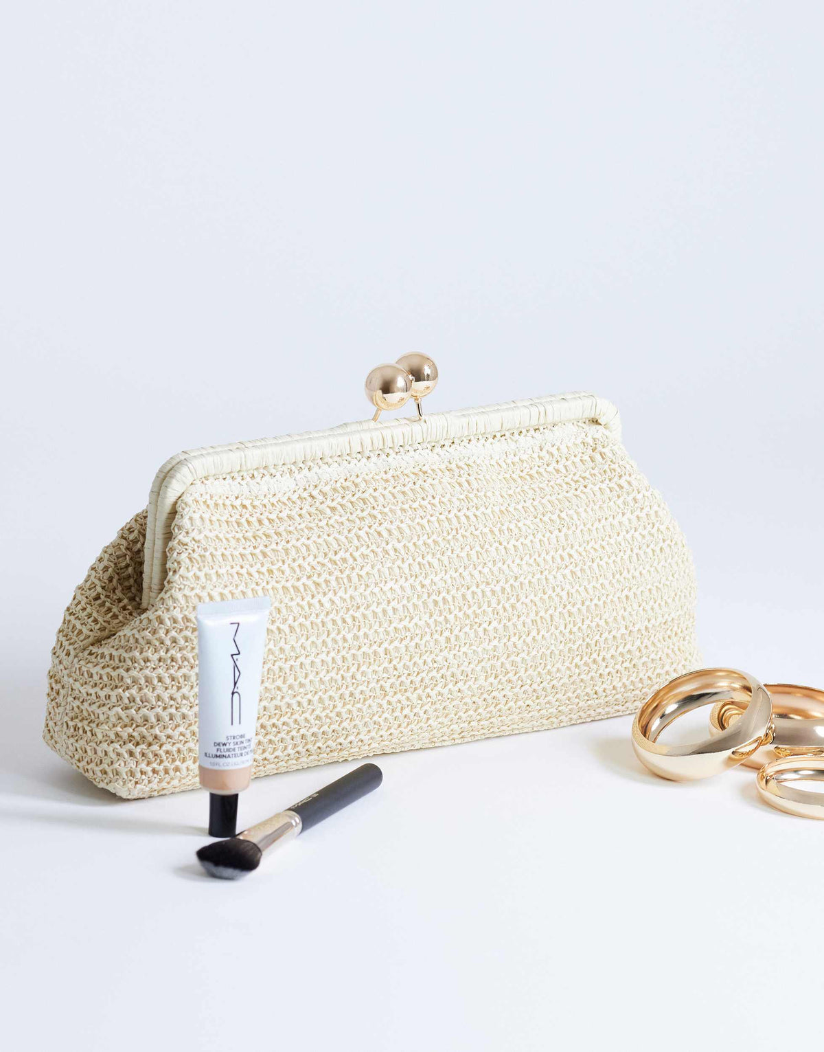 Topshop Abbie medium woven clutch bag in natural