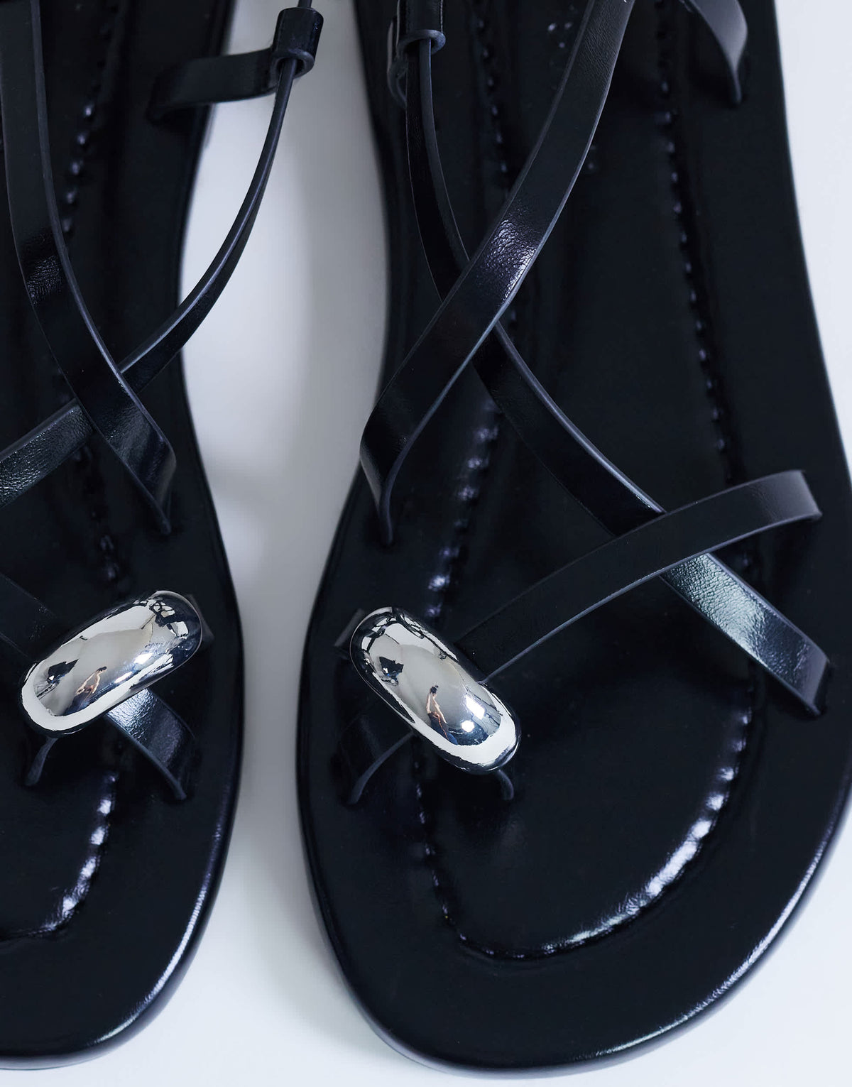 Topshop Sabrina metal toe flat sandal in black