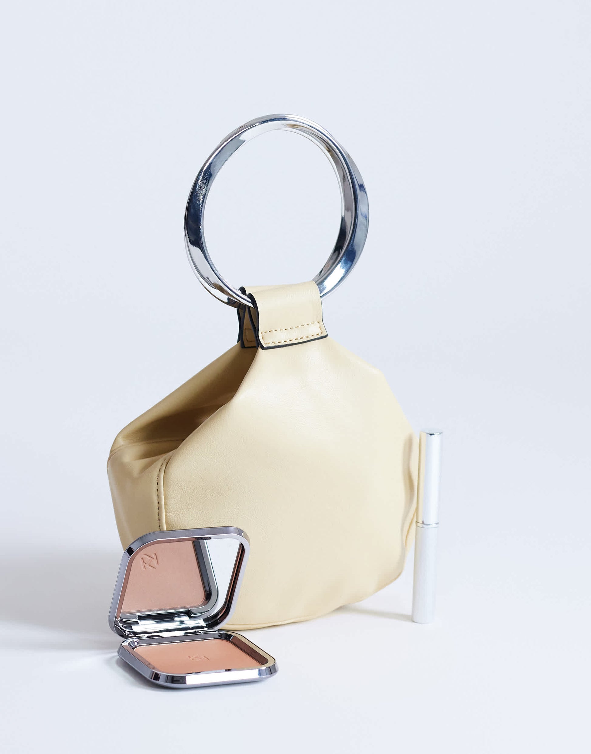 Topshop Cherry metal handle grab bag in buttermilk