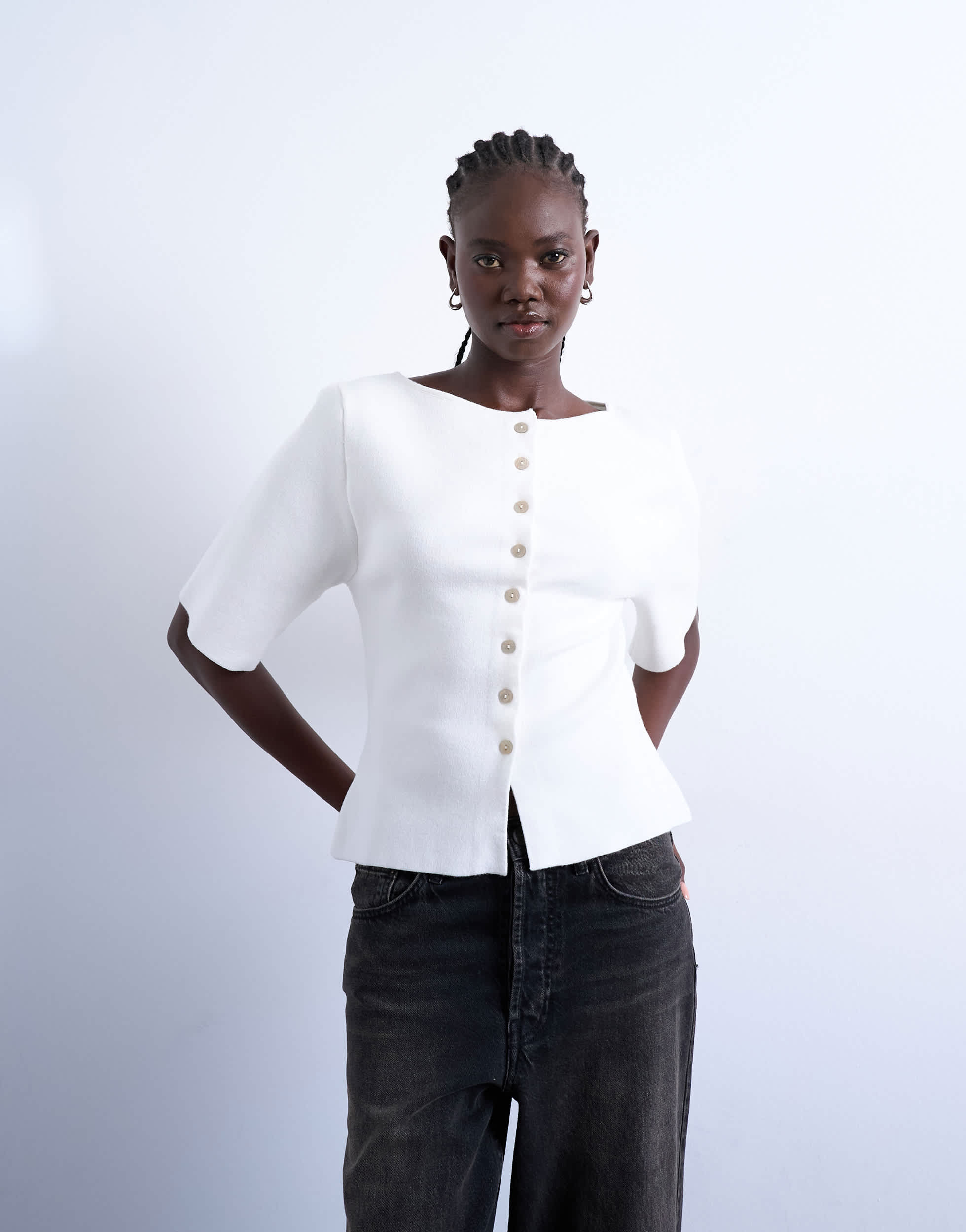 Topshop knitted compact cardigan in ecru