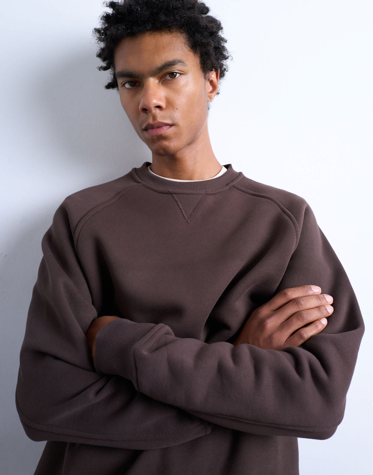 Topman heavyweight raglan sweatshirt with raw seam in brown