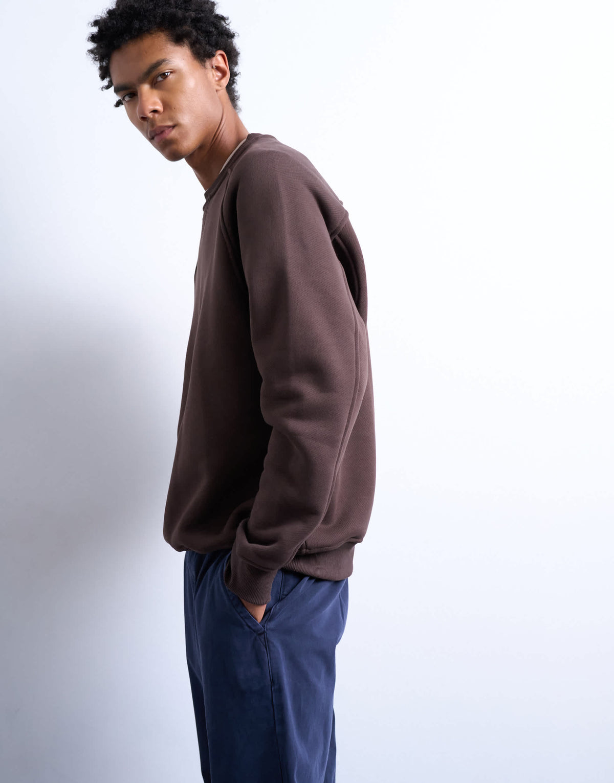 Topman heavyweight raglan sweatshirt with raw seam in brown