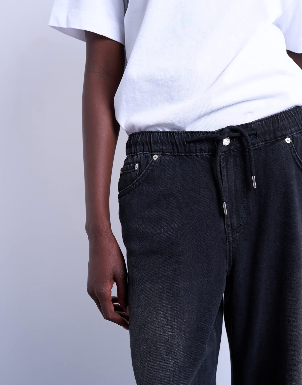 Topshop jogger jean with drawcord in washed black