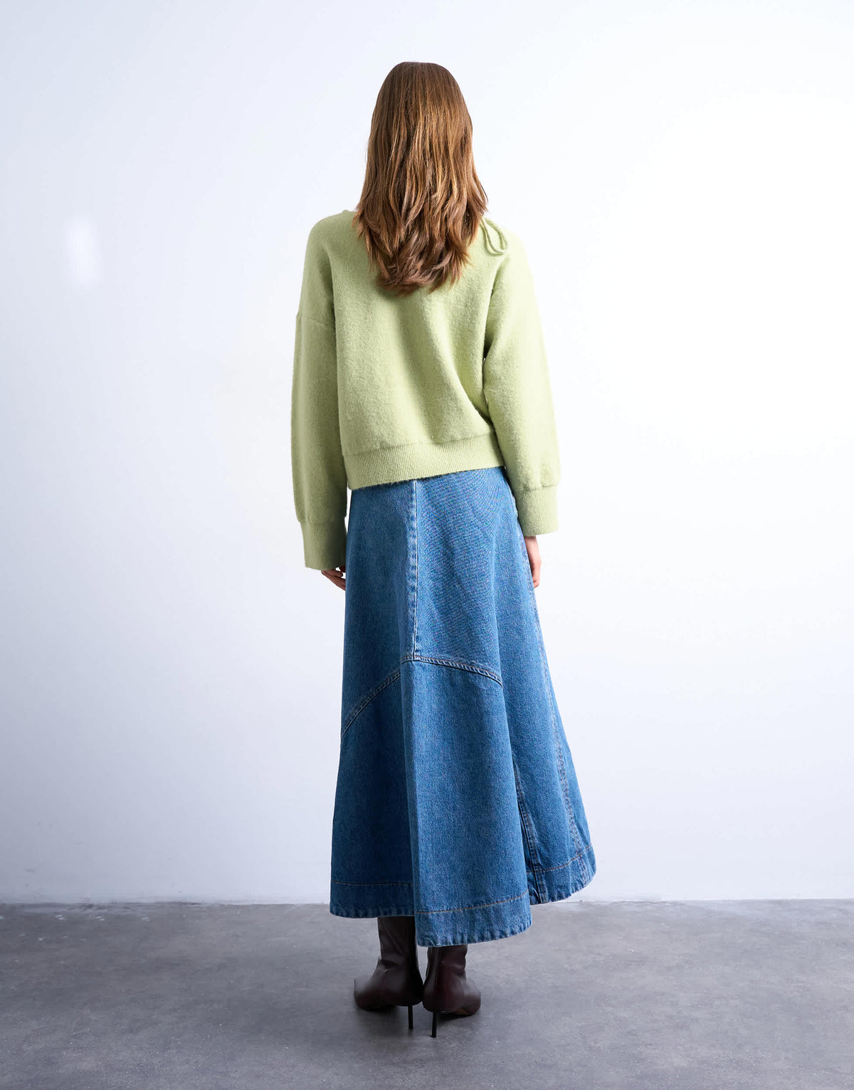 Topshop denim seamed circle skirt in mid blue