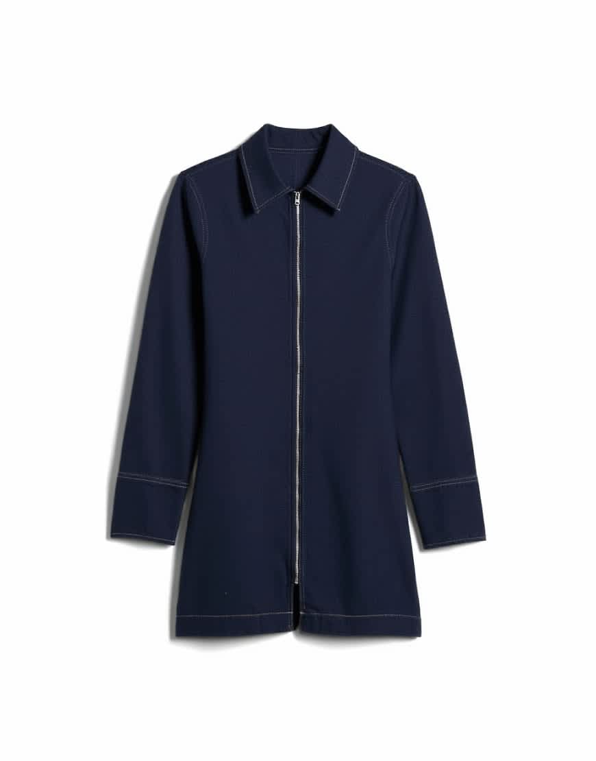 Topshop denim zip through long sleeve mini dress in indigo