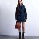 Robe courte en jean indigo à fermeture éclair et manches longues Topshop