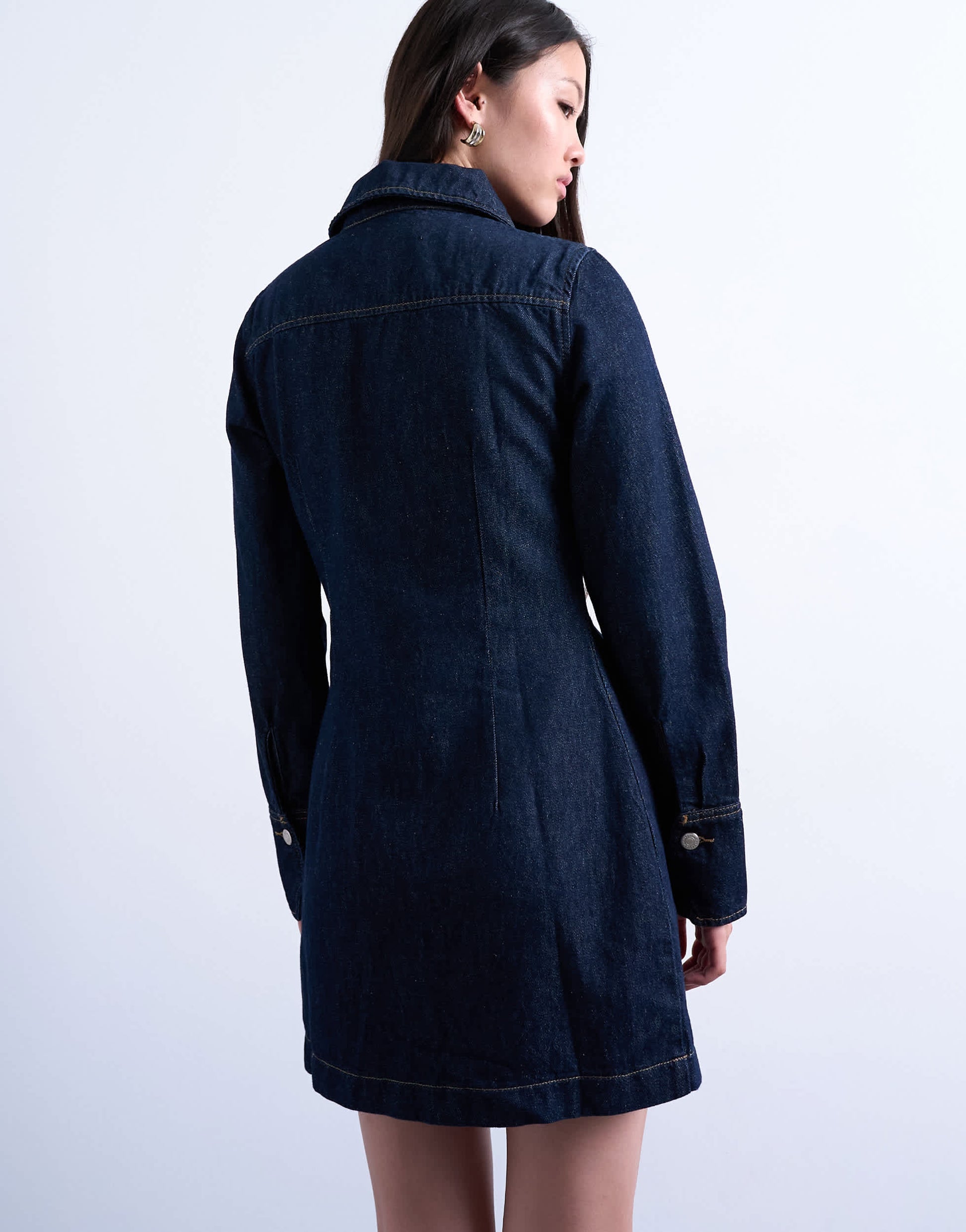 Topshop denim zip through long sleeve mini dress in indigo