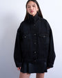 Topshop denim balloon sleeve oversized jacket in washed black