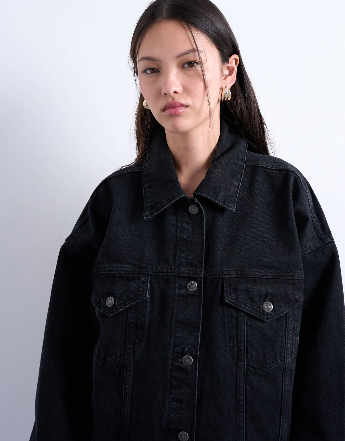 Topshop denim balloon sleeve oversized jacket in washed black