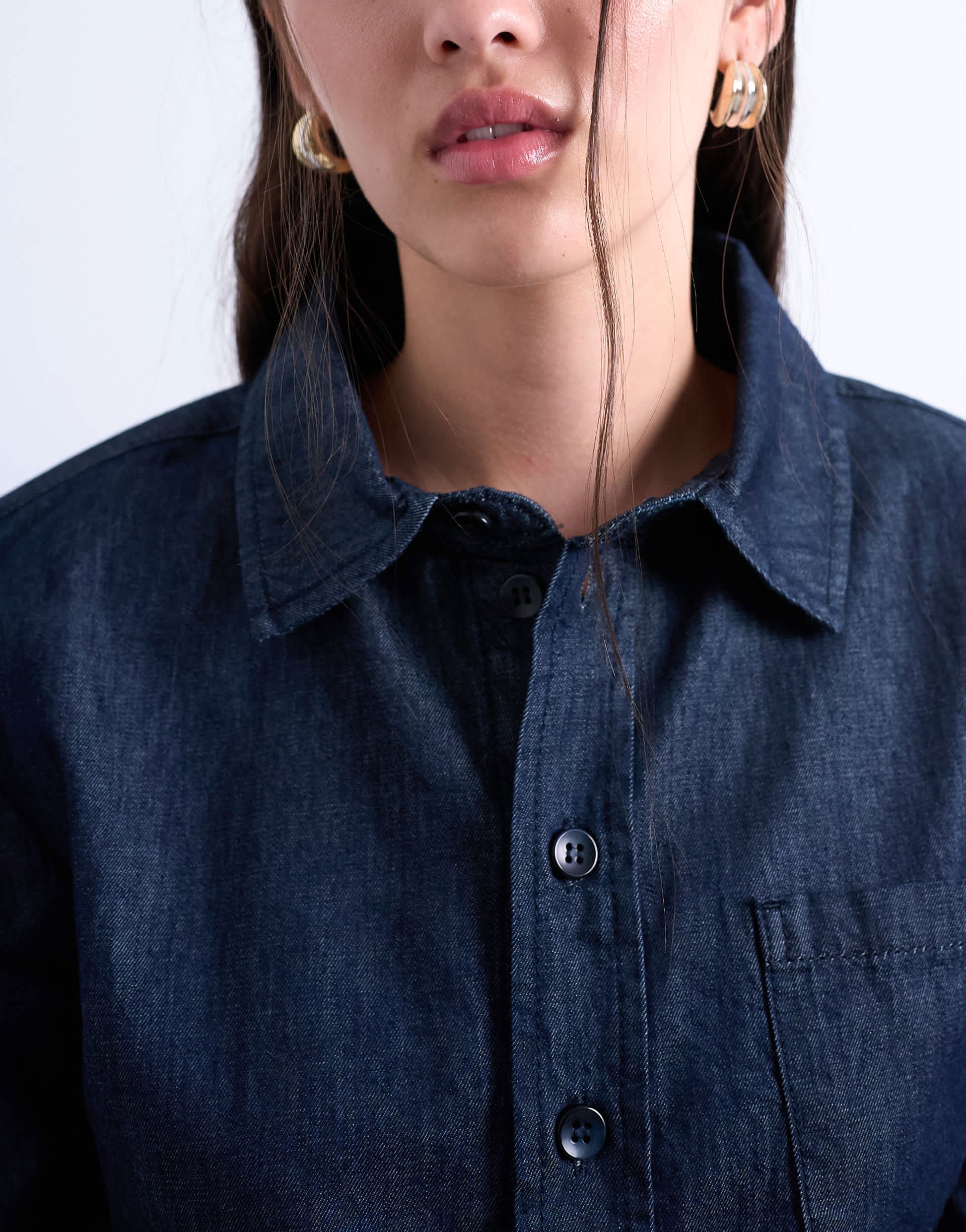 Topshop denim strong shoulder pad shirt in indigo