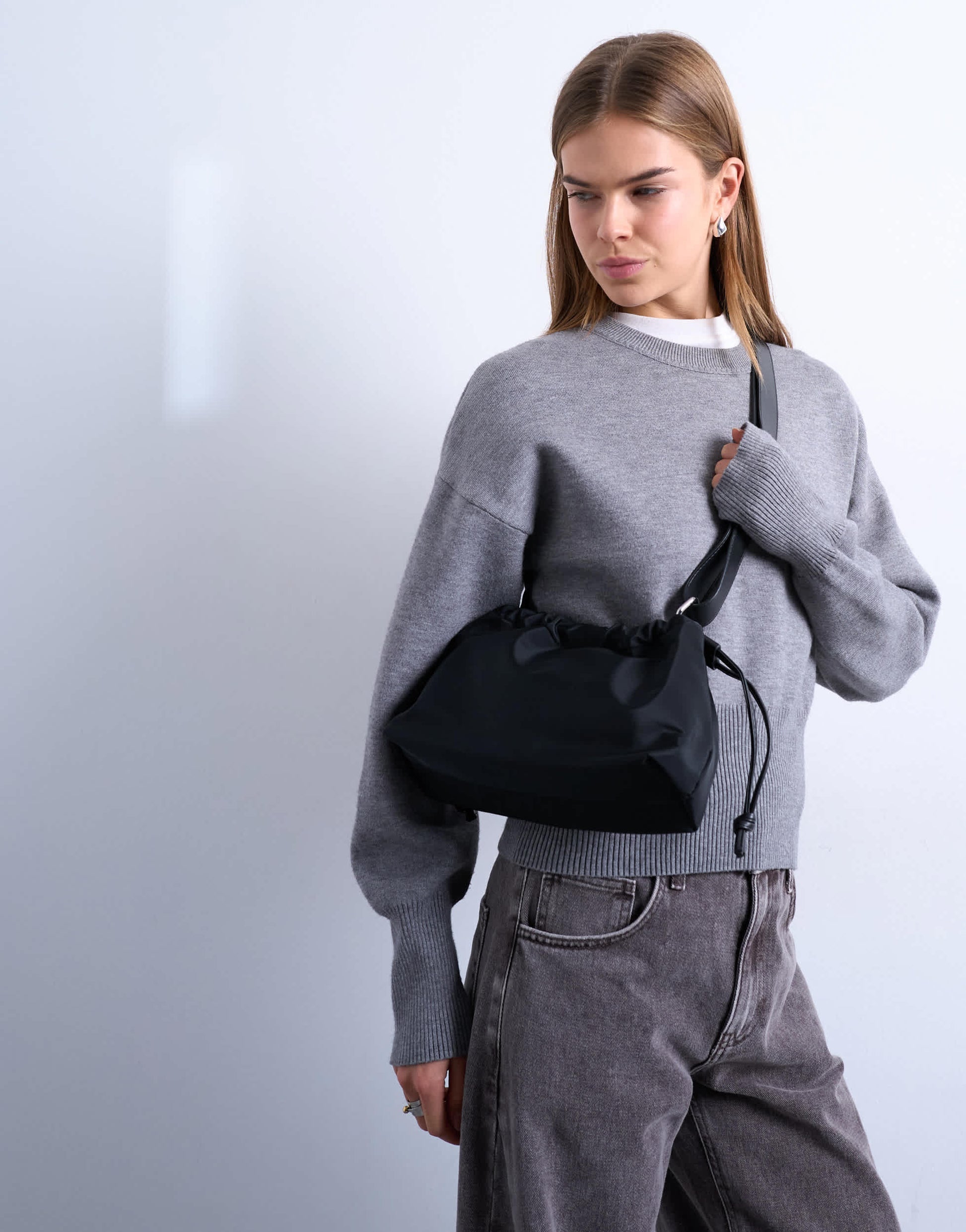 Topshop Charlie medium nylon cross body bag in black