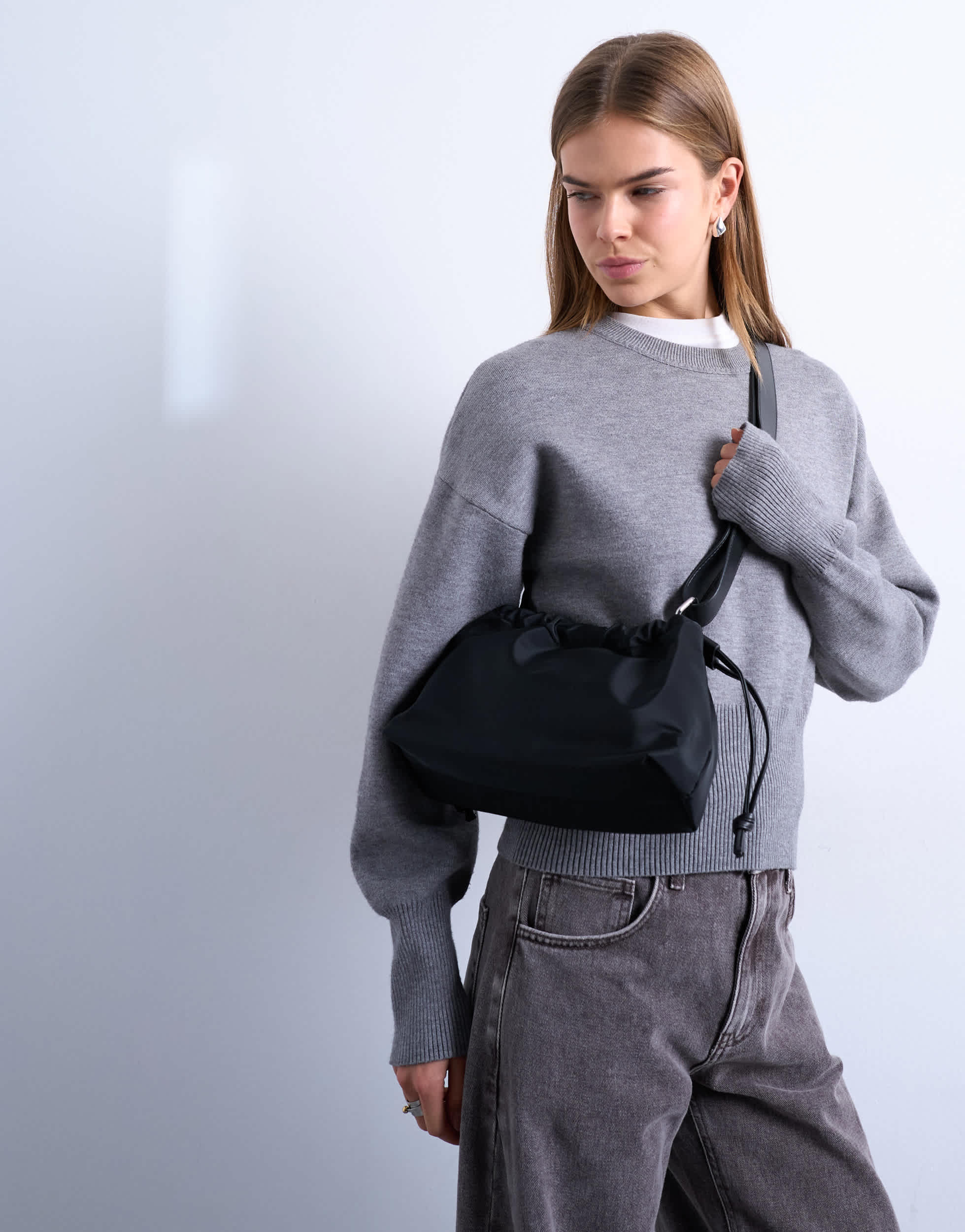 Topshop Charlie medium nylon cross body bag in black