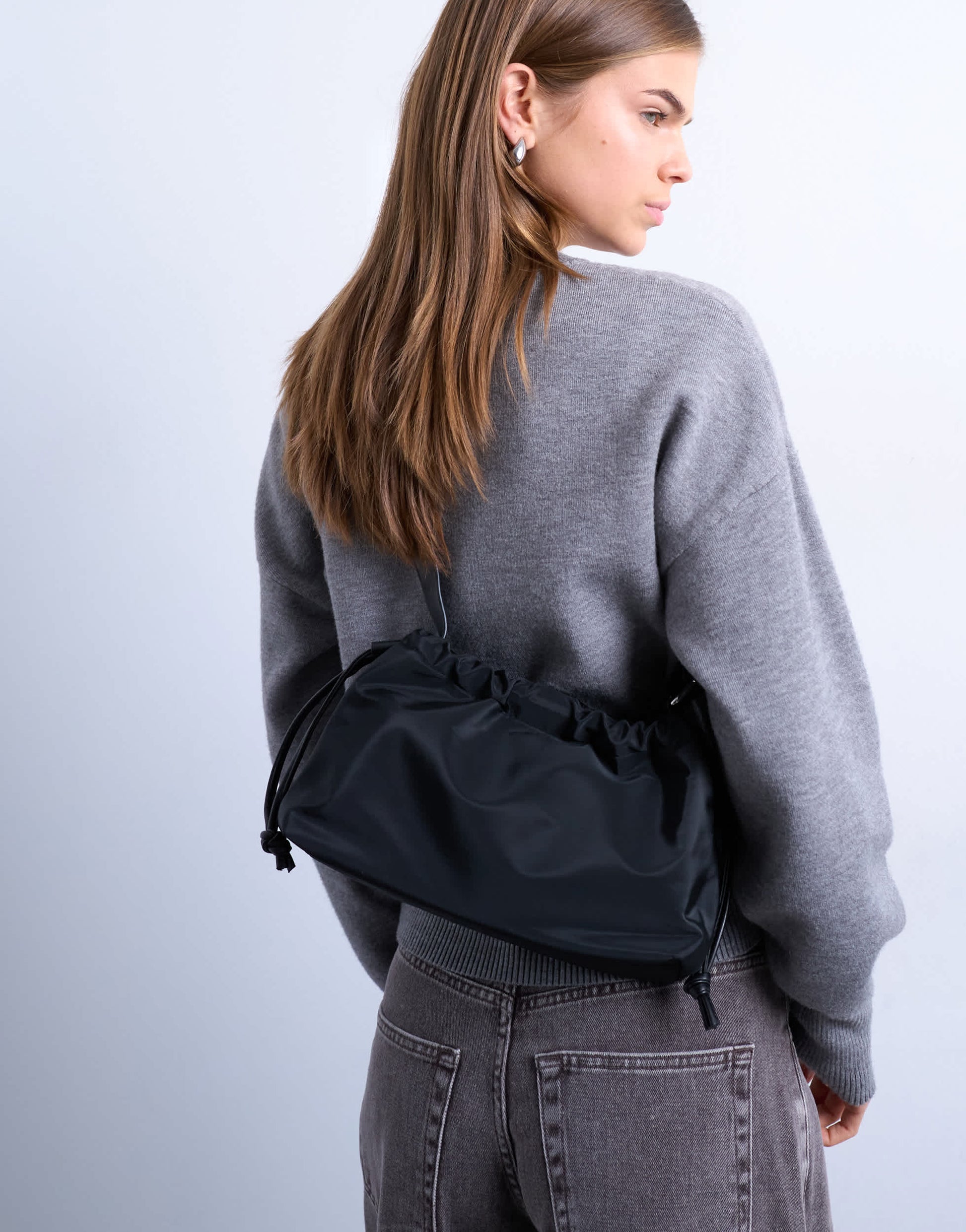Topshop Charlie medium nylon cross body bag in black