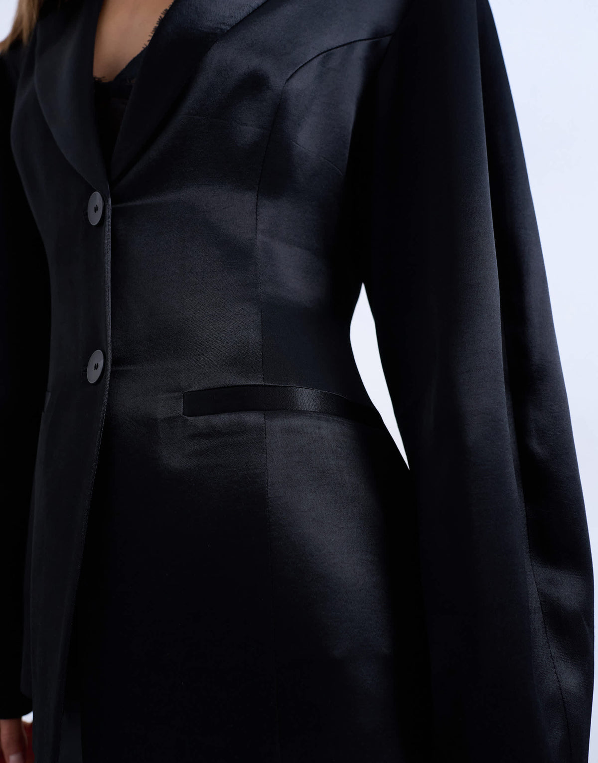 Topshop satin cinched blazer in black