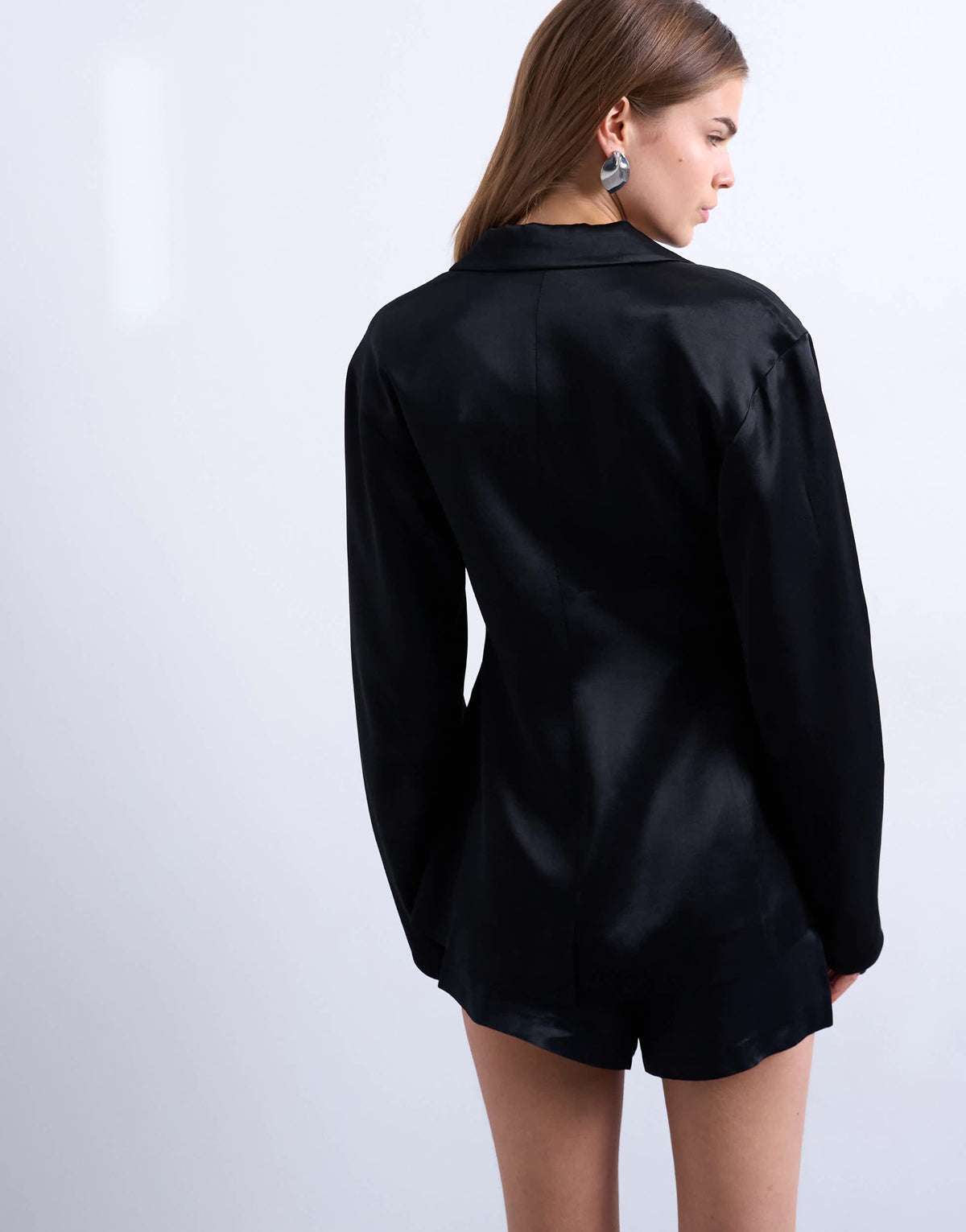 Topshop satin cinched blazer in black