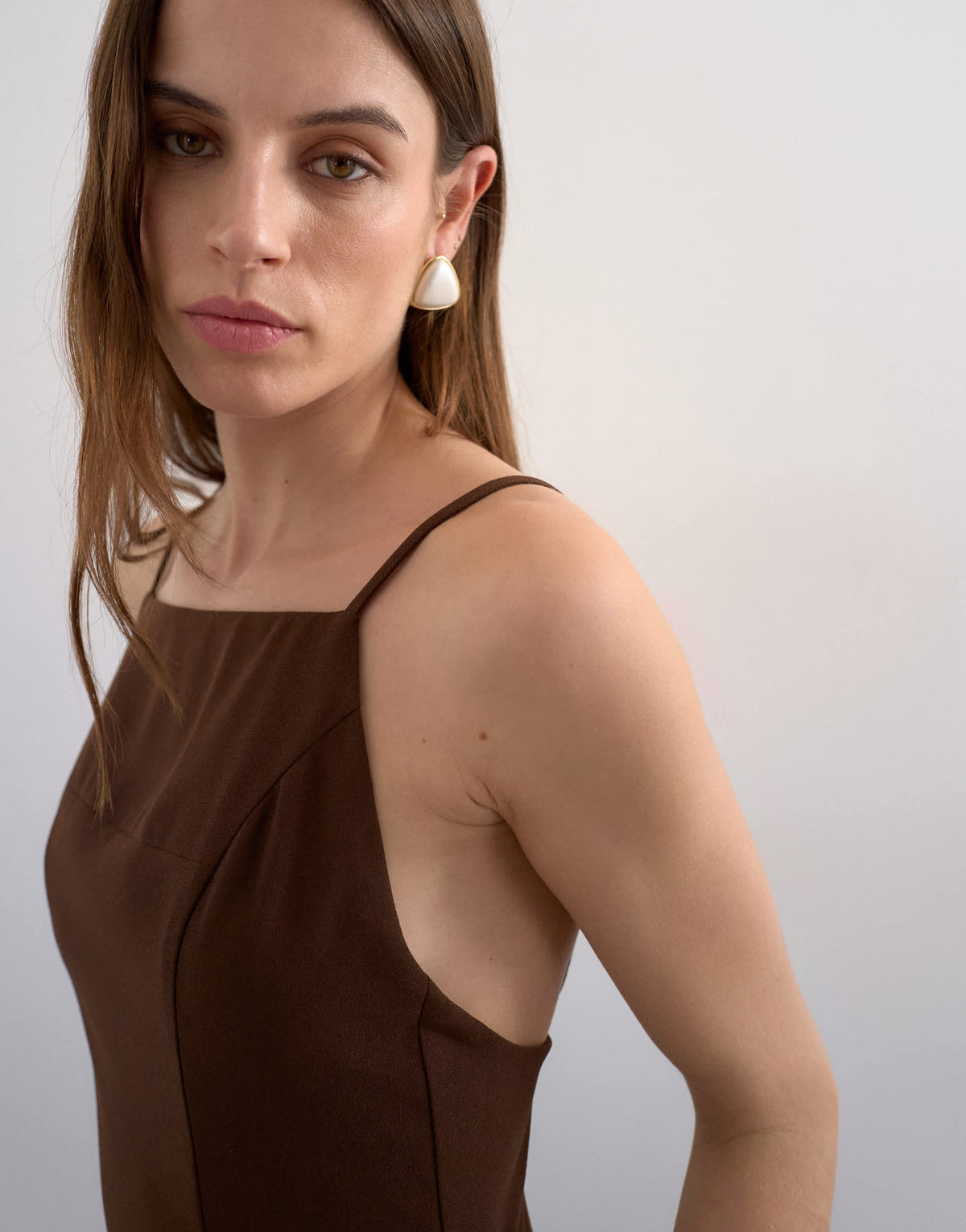 Topshop premium pleated high godet maxi dress in brown