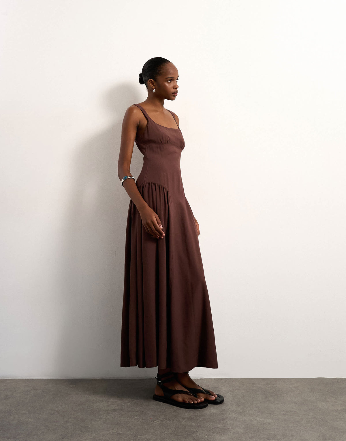 Topshop dropped waist maxi sundress in chocolate