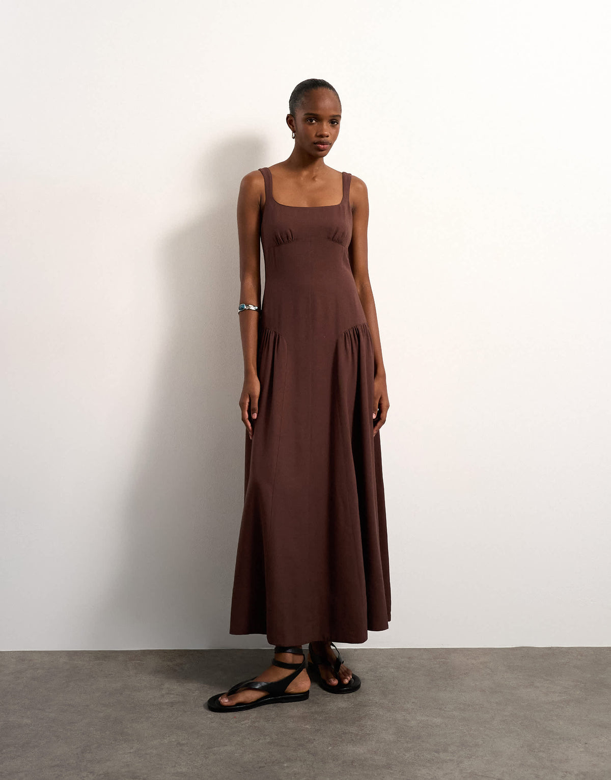 Topshop dropped waist maxi sundress in chocolate