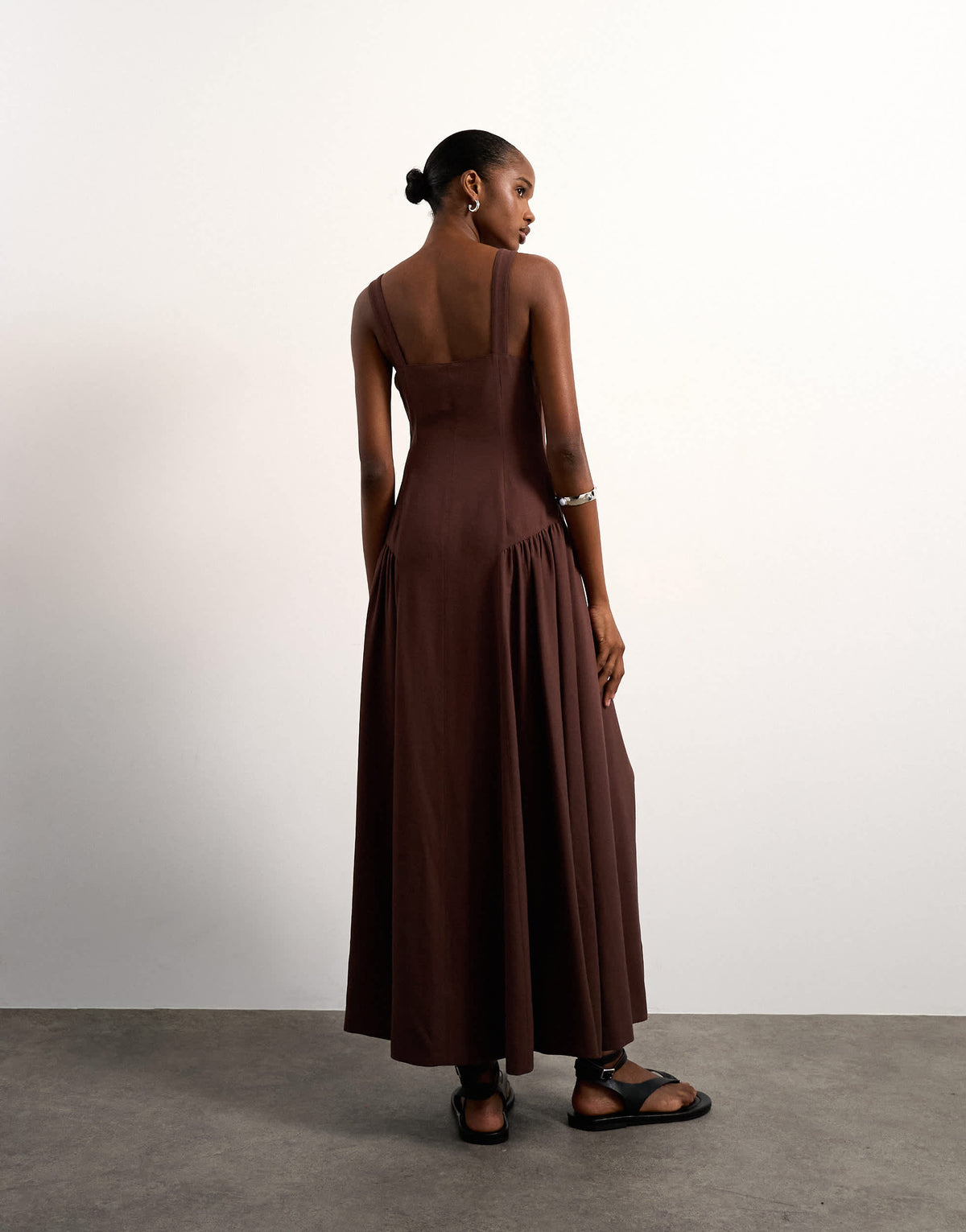Topshop dropped waist maxi sundress in chocolate
