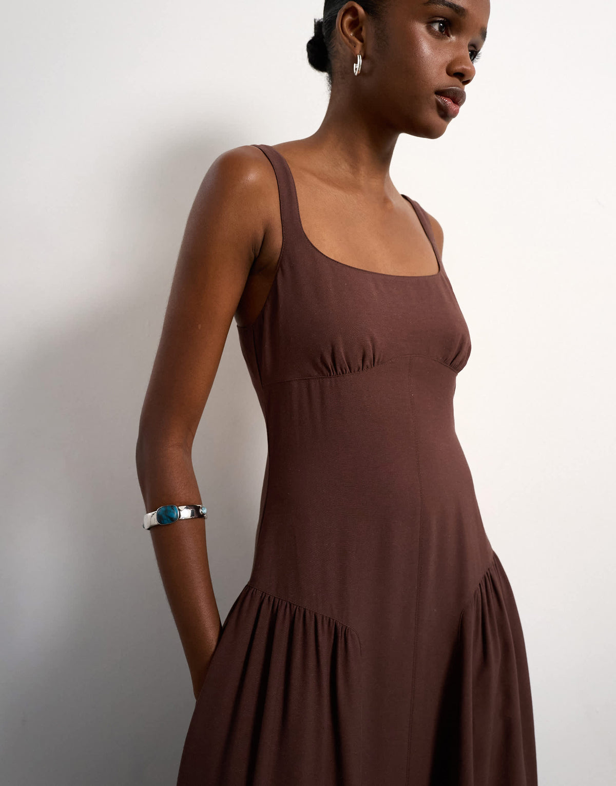 Topshop dropped waist maxi sundress in chocolate