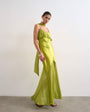 Topshop mixed fabric ruffle detail maxi slip dress in green
