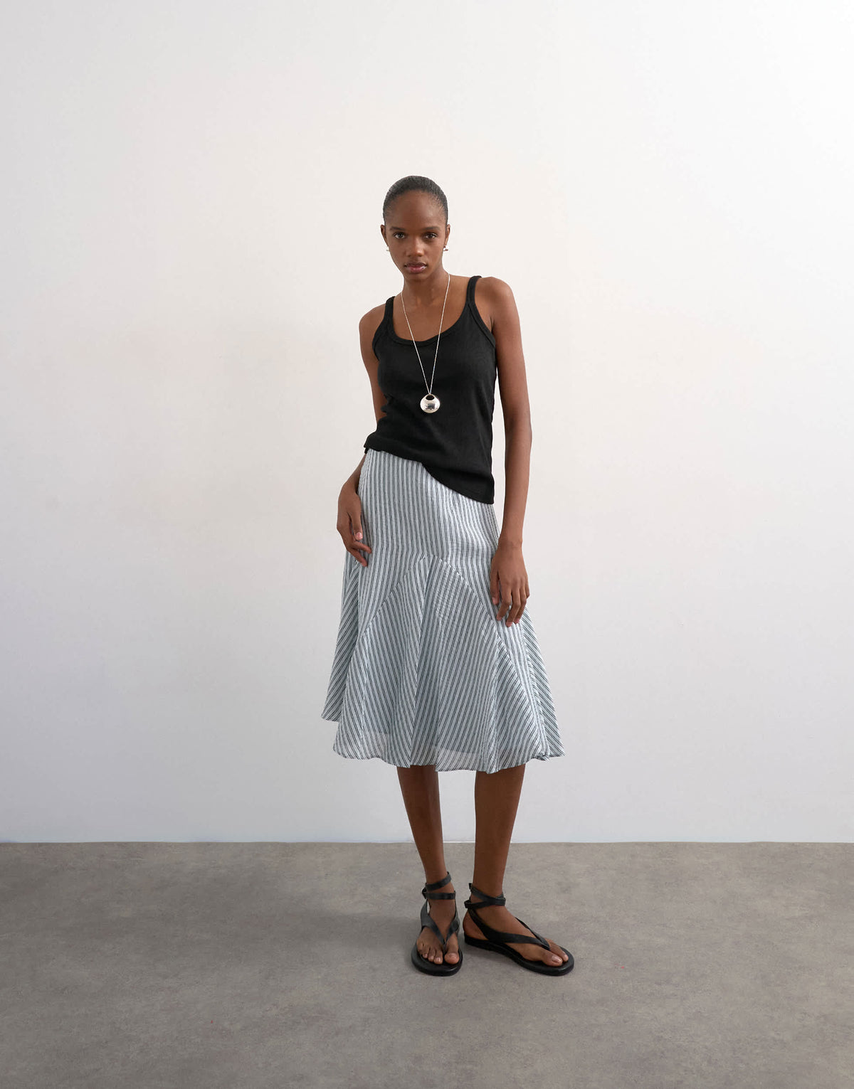 Topshop drop waist godet hem crinkle skirt in mono stripe
