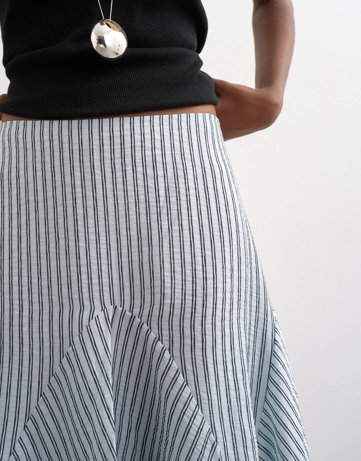 Topshop drop waist godet hem crinkle skirt in mono stripe