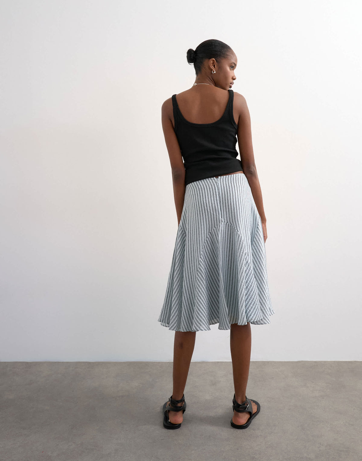 Topshop drop waist godet hem crinkle skirt in mono stripe