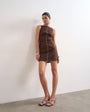 Topshop linen rich mini shift dress in brown with top stitch