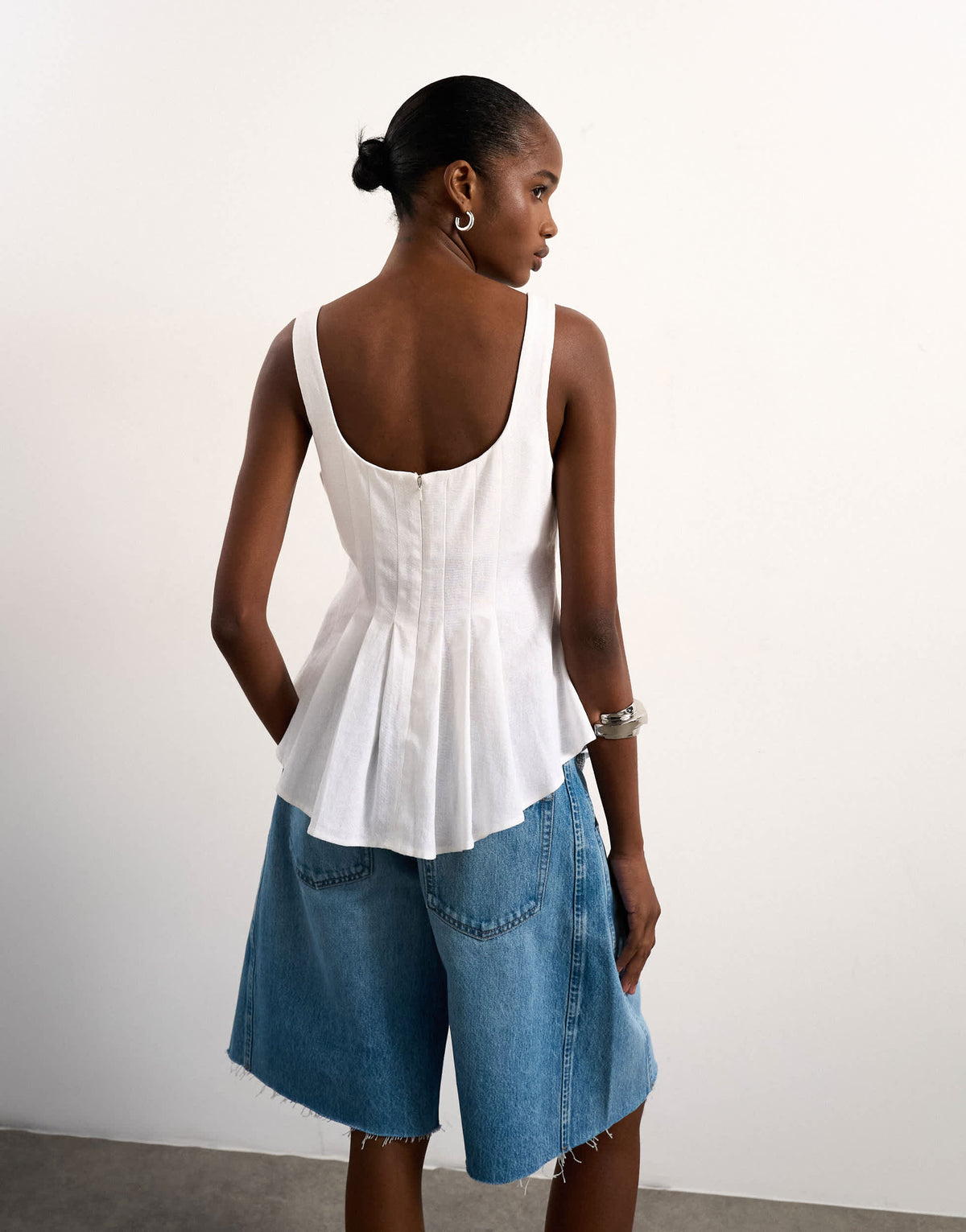 Topshop curve hem linen top in ivory