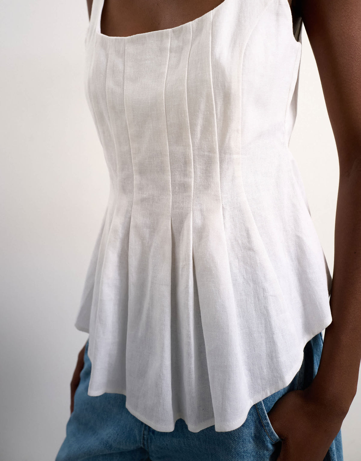 Topshop curve hem linen top in ivory