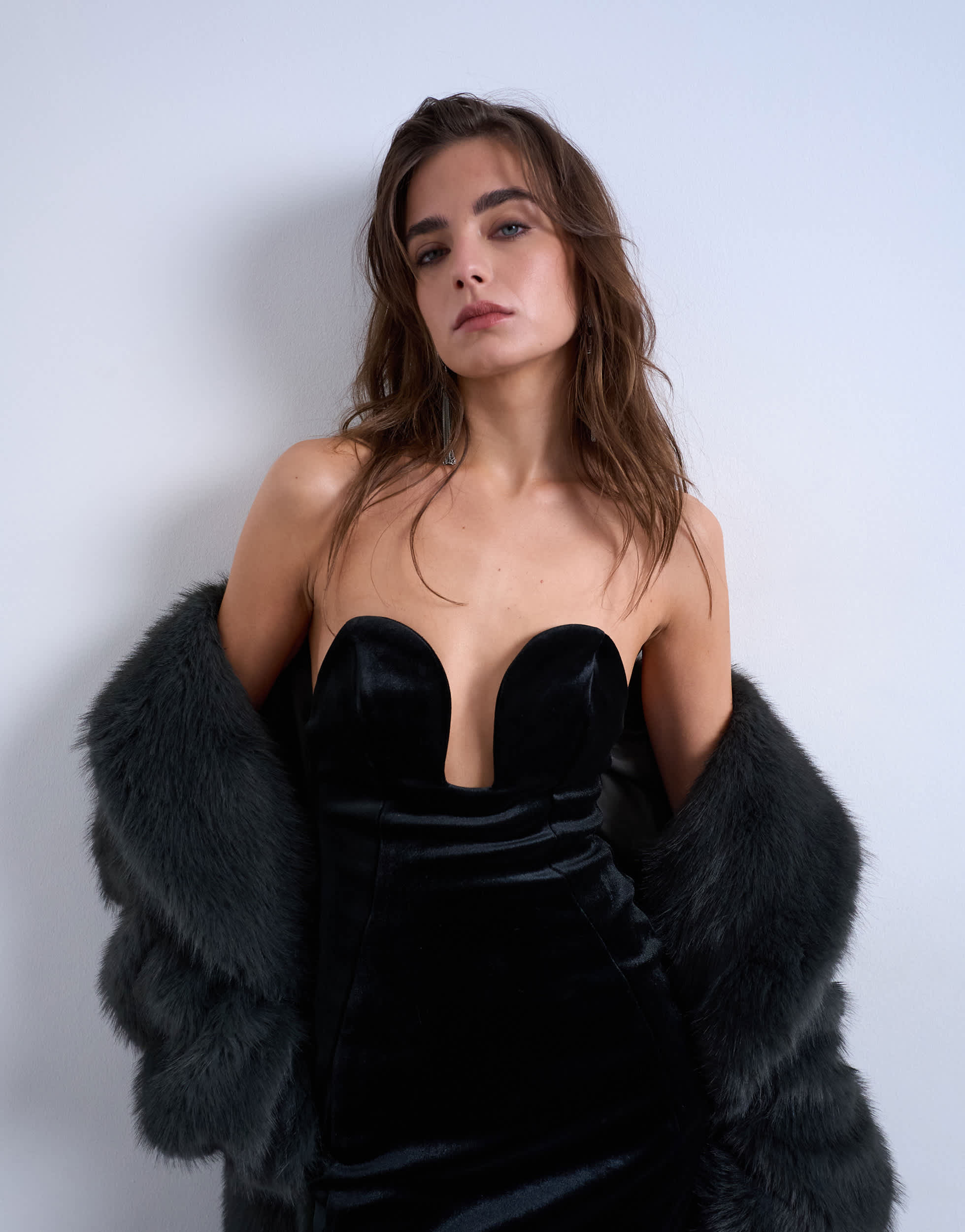 Topshop structured mini velvet dress in black