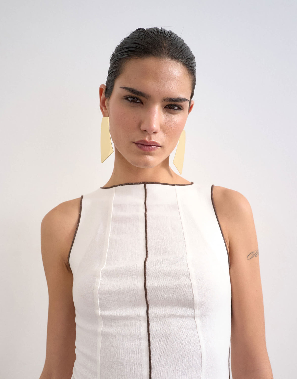 Topshop linen rich mini shift dress in ecru with top stitch