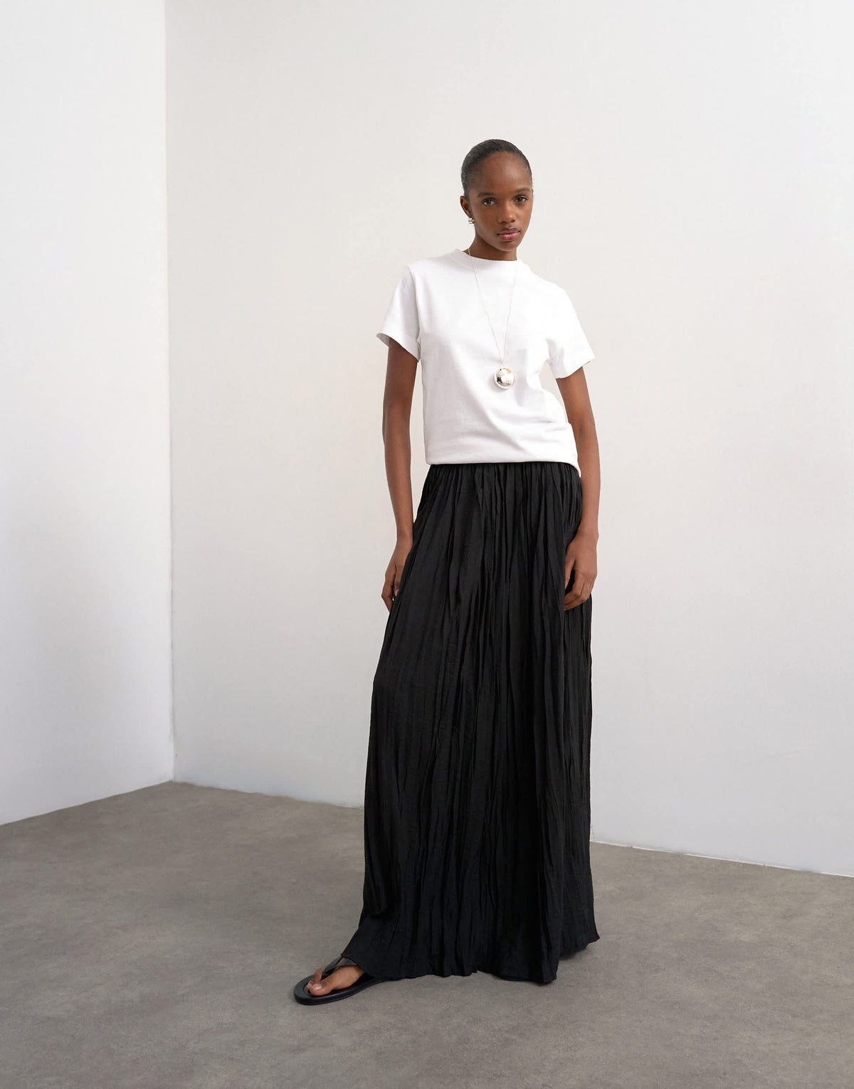 Topshop shirred waist crinkle full circle skirt in black
