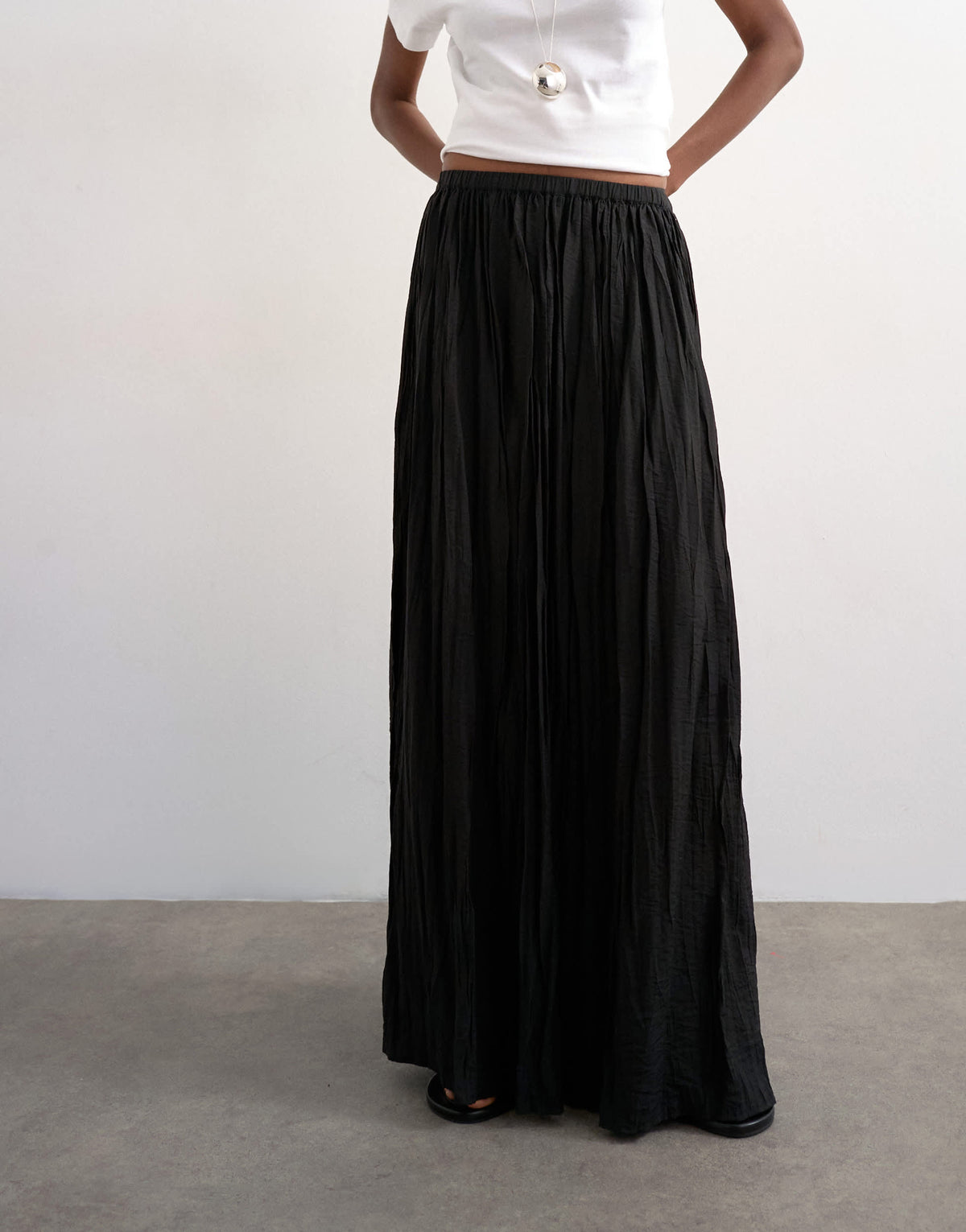 Topshop shirred waist crinkle full circle skirt in black