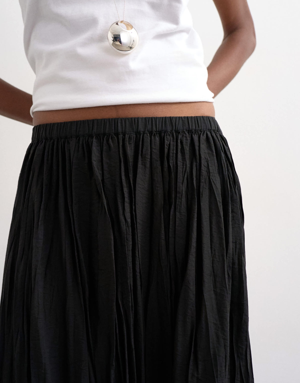 Topshop shirred waist crinkle full circle skirt in black