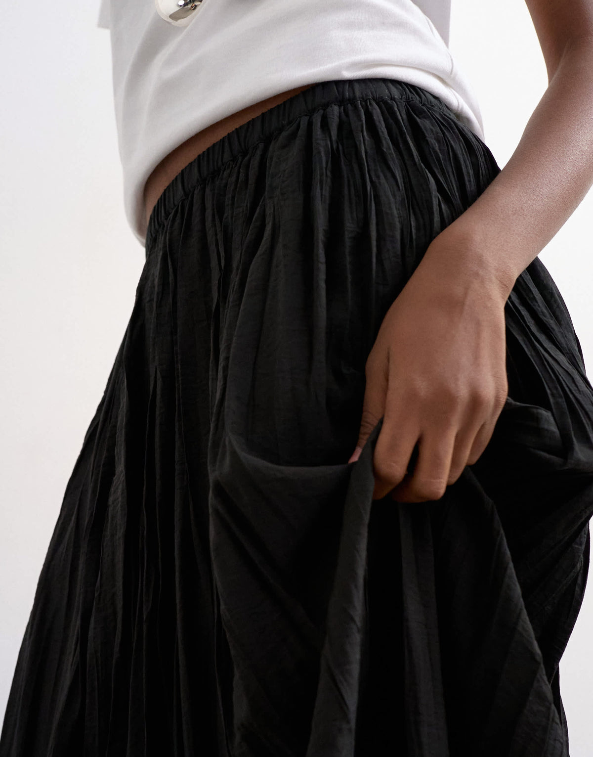 Topshop shirred waist crinkle full circle skirt in black
