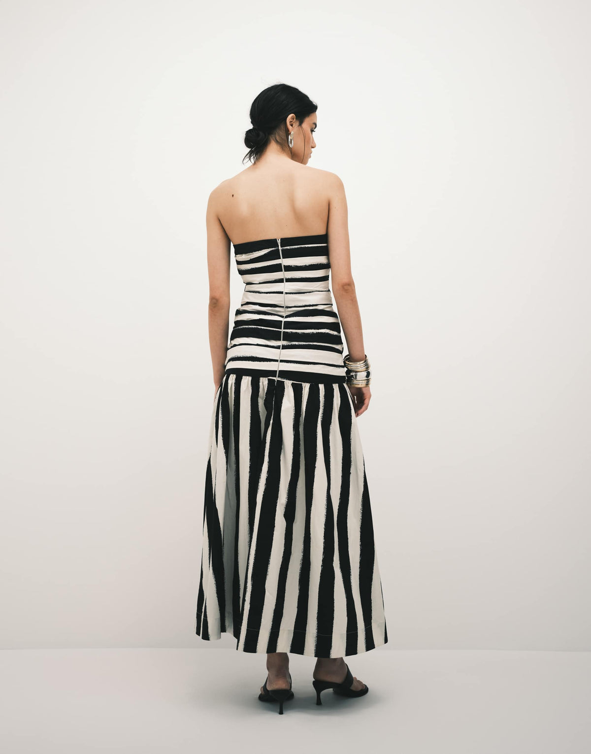 Topshop poplin dropped waist bandeau maxi dress in thick mono stripe