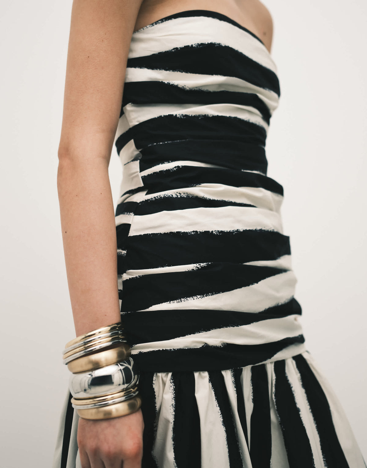 Topshop poplin dropped waist bandeau maxi dress in thick mono stripe